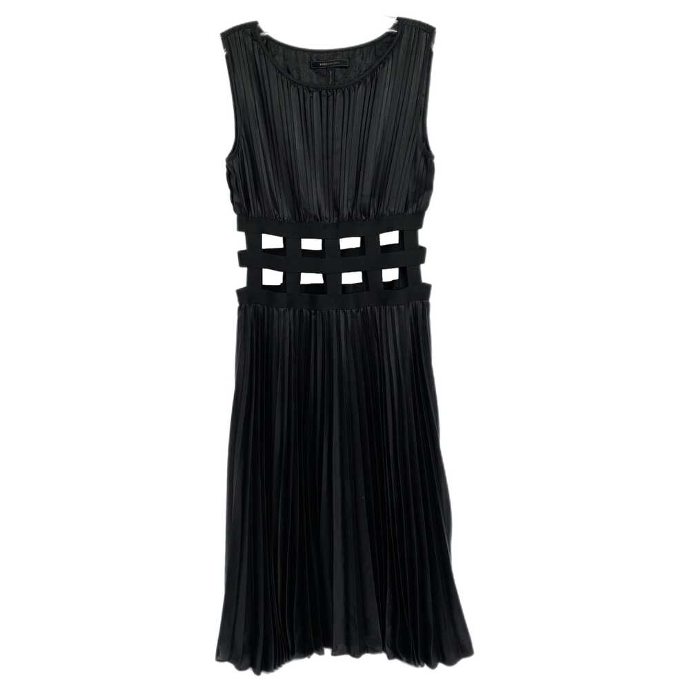 BCBGMaxAzria Black Satin Cage Cut Out Pleated Midi Dress | Size S